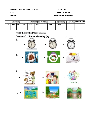 Đề kiểm Cuối năm môn Tiếng Anh Lớp 4 - Trường Tiểu học Quảng Lãng